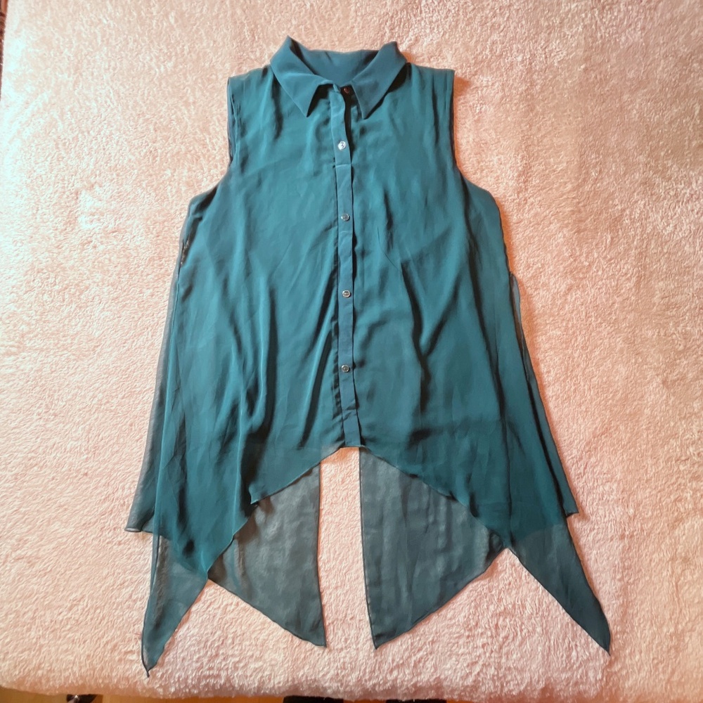Adele & May Women's Green Handkerchief Hem Sleeveless Blouse Tank Y2K Flirty